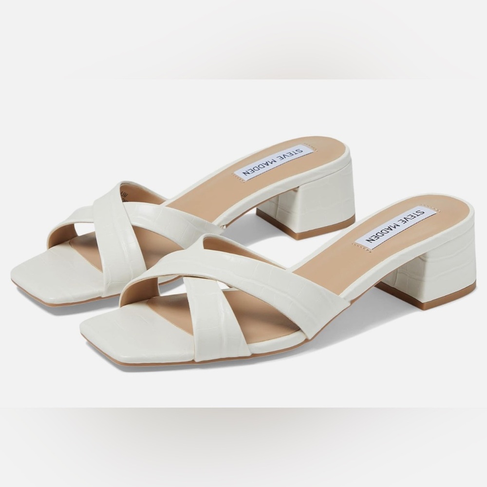 Steve Madden White Crisscross Block Heel Sandals